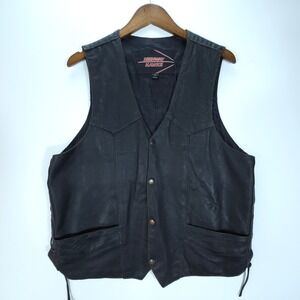 Vintage Highway Hawks Vest Mens L Black Leather Biker Side Lace Snap Streetwear